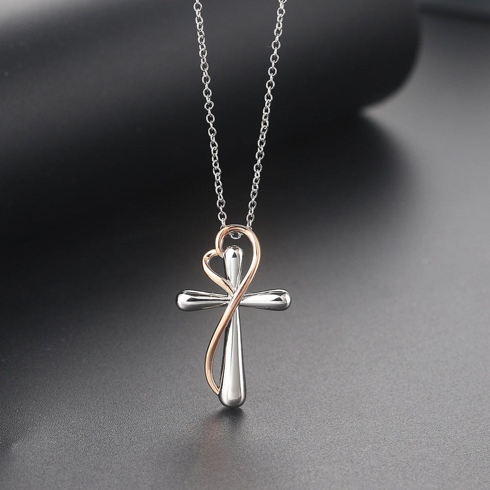 Heart-shaped Cross Necklace - Simple Color Separation Electroplating Design - Image 4