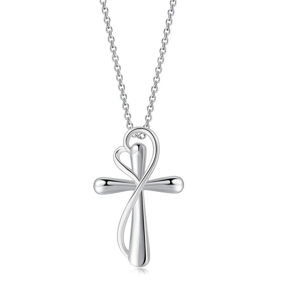 Heart-shaped Cross Necklace - Simple Color Separation Electroplating Design - Image 5