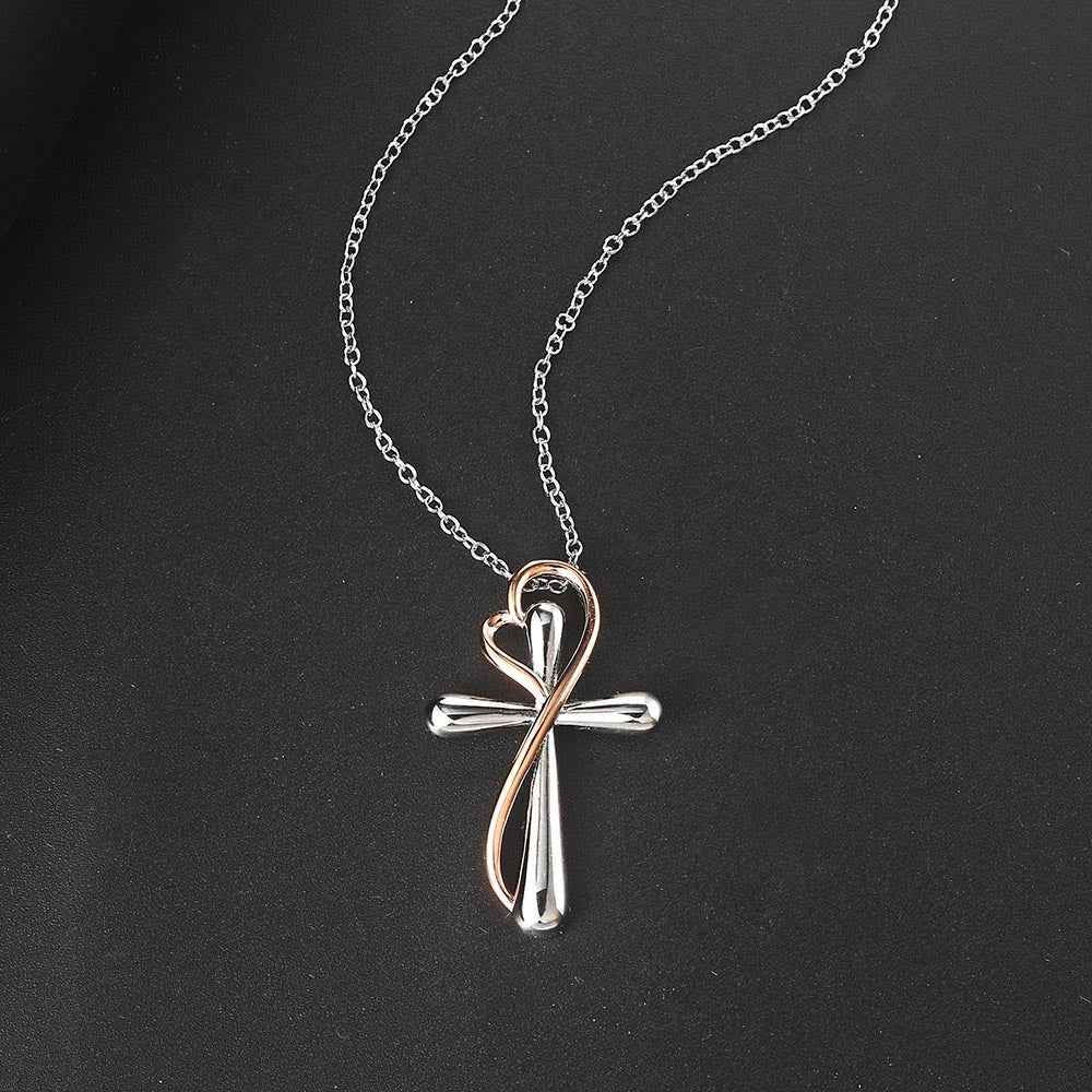 Heart-shaped Cross Necklace - Simple Color Separation Electroplating Design - Image 2