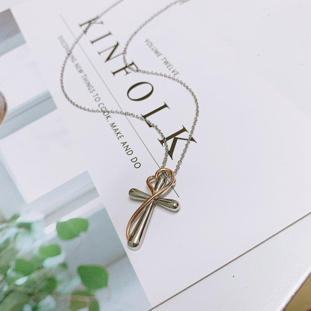 Heart-shaped Cross Necklace - Simple Color Separation Electroplating Design - Image 3