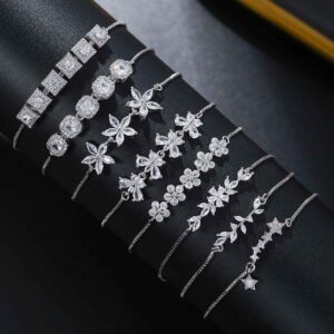 Zircon Flower Leaf Bracelet - Silver & Gold-plated Design for Women's Daily Wear